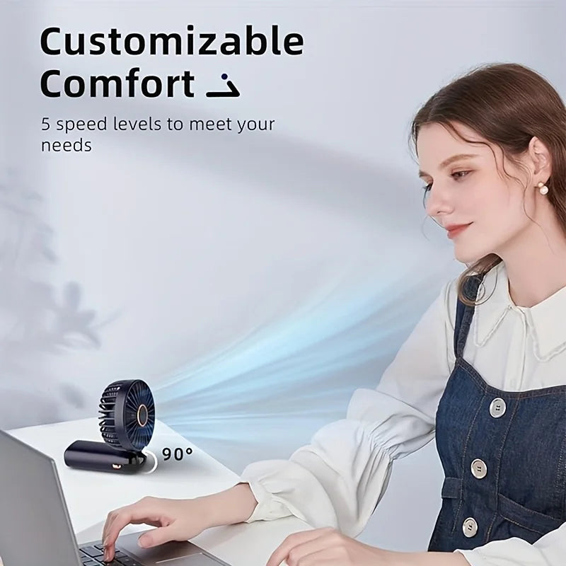 Mini Ventilateur Portable Rechargeable USB – Pliable, LED & 5 Vitesses