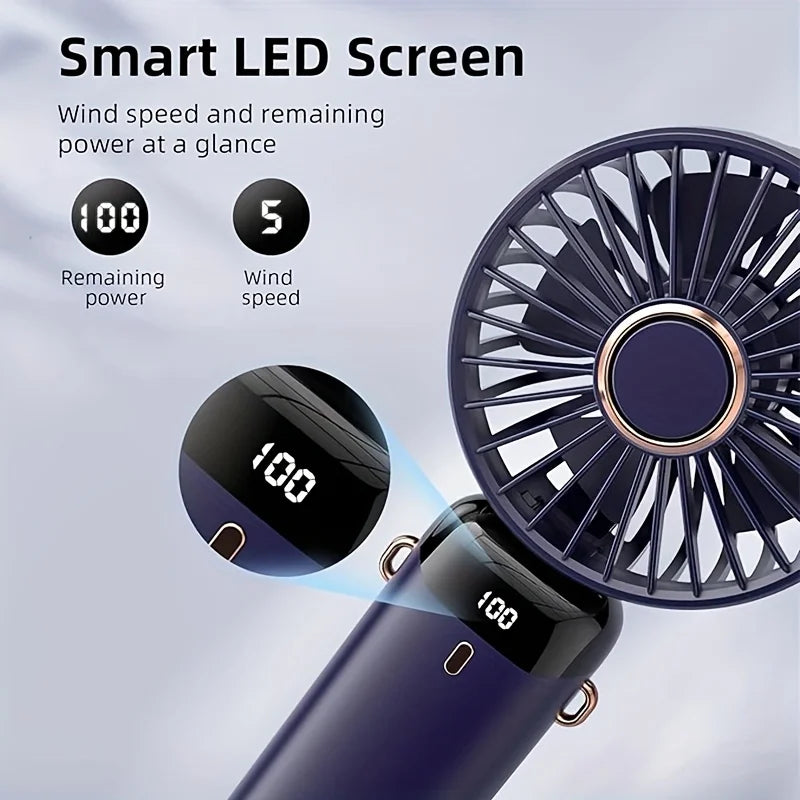 Mini Ventilateur Portable Rechargeable USB – Pliable, LED & 5 Vitesses