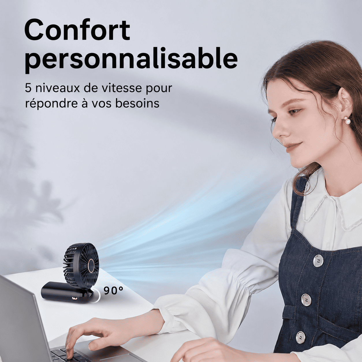 Mini Ventilateur Portable Rechargeable USB – Pliable, LED & 5 Vitesses